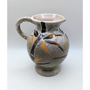 Vintage Ceramic Vase Jug Hand-Painted Bamboo Brown Speckle Glaze Numbered